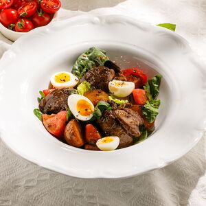 Теплый салат с куриной печенью
