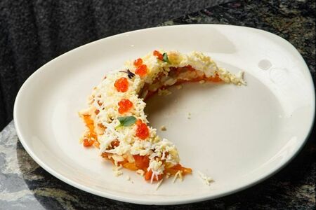 Мимоза с неркой малой соли и красной икрой