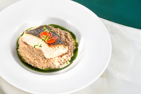 Палтус с кокосовой полбой