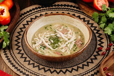 Суп из баранины с мацони и домашней лапшой