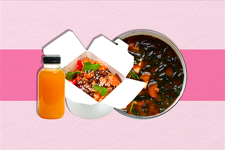 Мисо суп, вок куриный плюс напиток