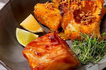 Угольная треска с печёной тыквой