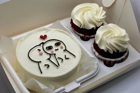 Набор бенто-торт Кусь любви и два капкейка