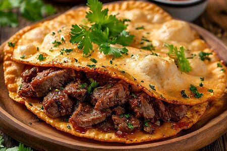 Чебурек с рубленным мясом в соусе