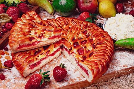 Пирог Клубника-творог 