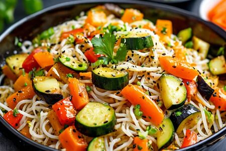 Wok с лососем