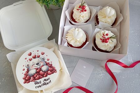 Комбо-набор Бенто-торт и капкейки Мишка в сердечках