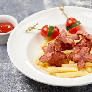 Осьминожки с кетчупом и картофелем фри