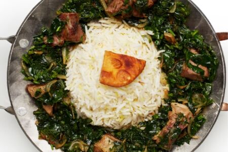 Плов со шпинатом и телятиной