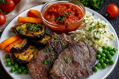 Телятина с жареными овощами 