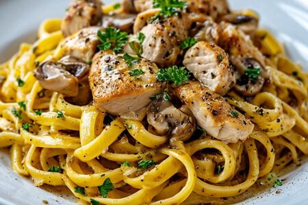 Феттучини с курицей в грибном соусе