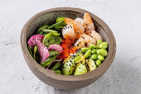 Поке Креветка ментайко, авокадо, тобико