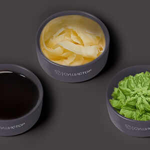 Набор из соевого соуса, имбиря и васаби