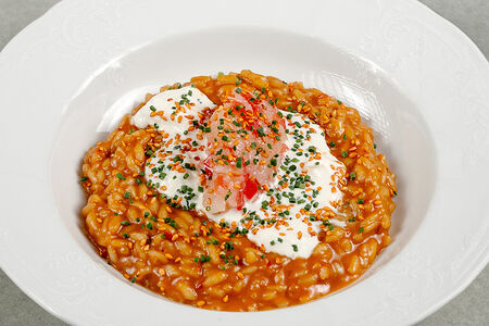 Ризотто со сладкой креветкой и страчателлой