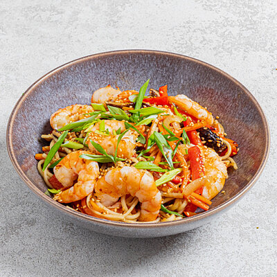 Wok креветка с удоном и терияки соусом