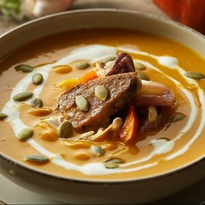Суп-крем из тыквы с куриной печенью