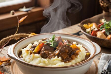 Пюре с гуляшом из говядины 