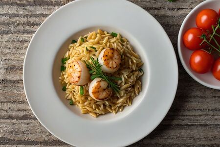 Орзо с гребешками