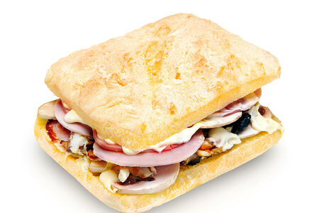 Чиабатта с ветчиной и грибами