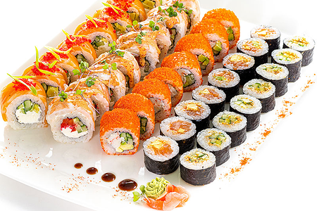 Сет катюша и 3 набора: васаби, имбирь, соевый соус)