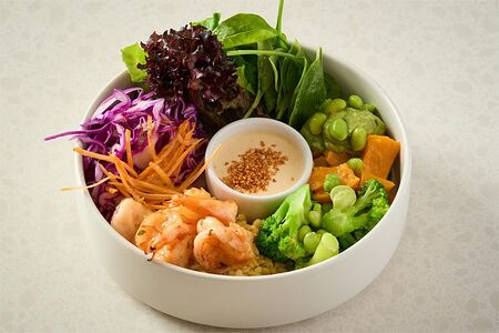 Боул с Креветками имбирный дрессинг