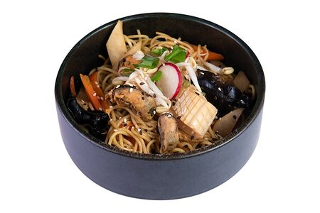 Яичная лапша с морепродуктами в соусе терияки