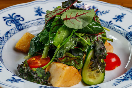 Зеленый салат с сахалинским гребешком