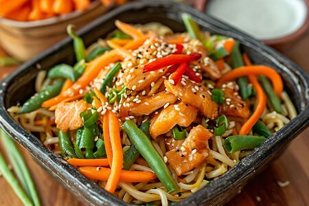 Вок с лососем