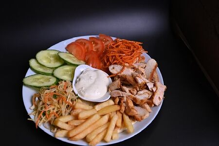 Шаурма на тарелке курица