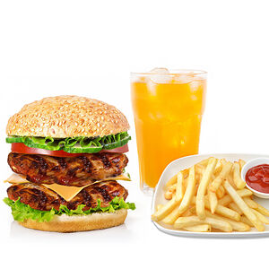 Двойной Гриль бургер меню (фри + напиток на выбор 0,5)