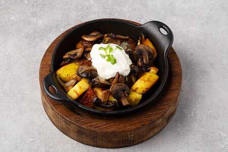 Картофель по-домашнему с грибами и сметаной