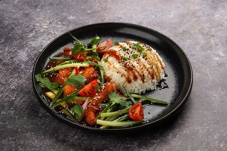 Креветки свит чили с рисом