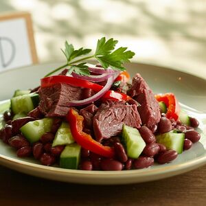Салат с томленым языком и красной фасолью