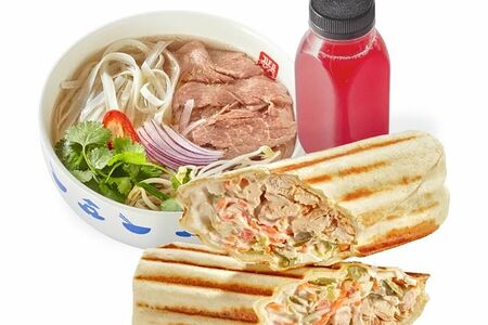 Ланч №7: суп на выбор, Шаверма с курицей, Морс