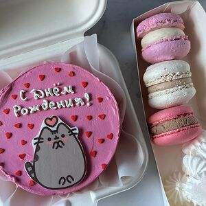 Бенто-торт с котиком и 3 макарона