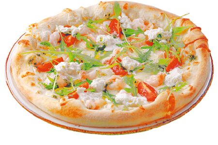 Пицца с креветками и страчателлой