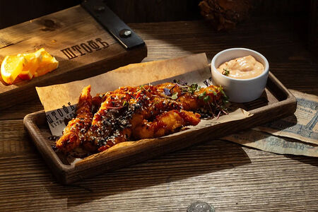 Креветки темпура с ореховым соусом и трюфельным терияки