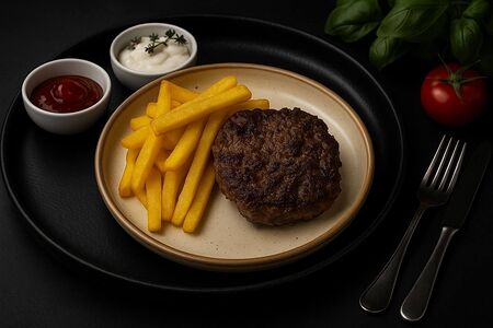 Котлета говяжья с картофелем фри