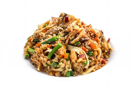 Свинина в кисло-сладком соусе с рисом и грибами