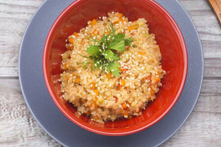 Рис с курицей и овощами на гриле