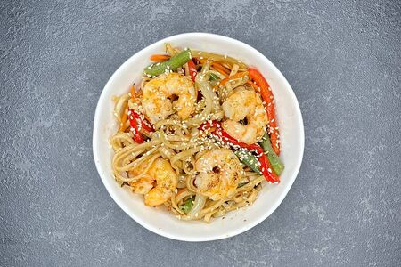 Креветка в соусе терияки с лапшой рамен