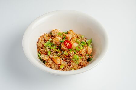 Жареный рис, креветки