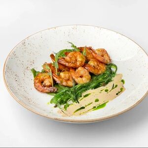 Креветки терияки, ореховый соус, чукка-салат