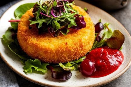 Салат с жареным сыром Камамбер