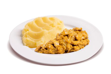 Картофельное пюре с курицей карри