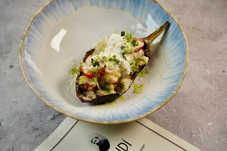 Баклажан, страчателла, креветки