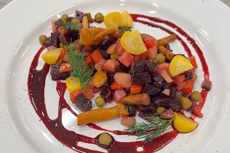 Винегрет с маринованными грибами и патисонами