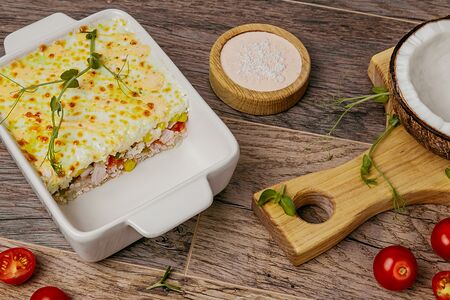 Рисовая лазанья с кокосовой курочкой