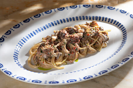 Спагетти с говядиной и грибами