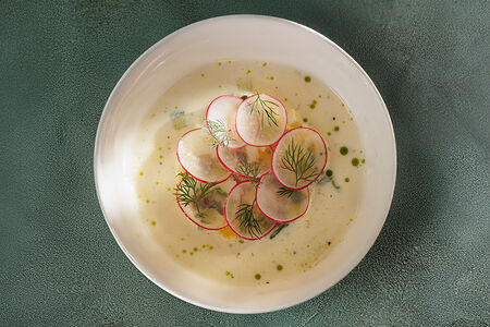 Окрошка с телячьим языком на кефире